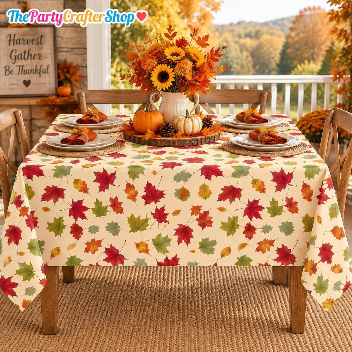 12pc Fall Maple Leaf Tablecloth Set, 54x108 Inch Disposable Covers (Thanksgiving Party Decor)