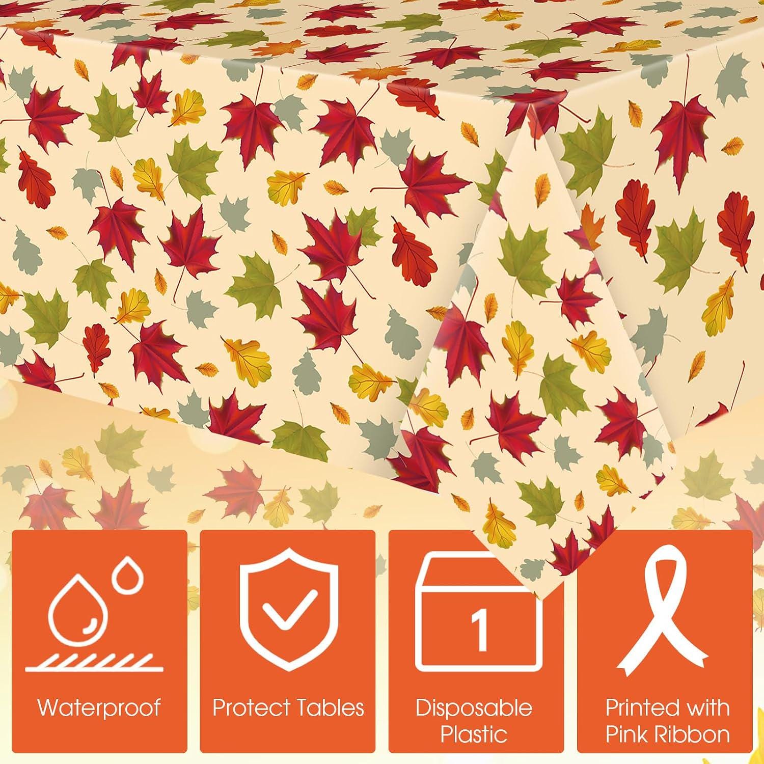 12pc Fall Maple Leaf Tablecloth Set, 54x108 Inch Disposable Covers (Thanksgiving Party Decor)