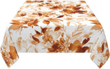 Burnt Orange Watercolor Floral Tablecloth, 54 Inch Square, Stain Resistant Polyester
