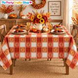 Fall Checkered Tablecloth, Pumpkin Harvest Design, Washable Polyester (52x70 Inch)