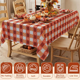 Fall Checkered Tablecloth, Pumpkin Harvest Design, Washable Polyester (52x70 Inch)