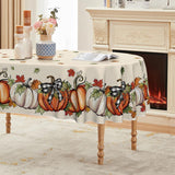 Fall Pumpkin Tablecloth, Maple Leaf Bow, Washable Polyester (60x84 Inch)