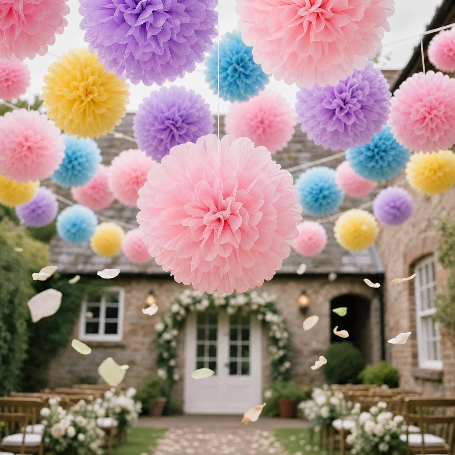 Colorful Tissue Paper Pom Poms, 10-12 Inch Paper Flowers, Party Hanging Decorations