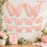 10pcs Pink Glitter Butterfly Centerpieces, 3D Table Decorations (10x7 inches)