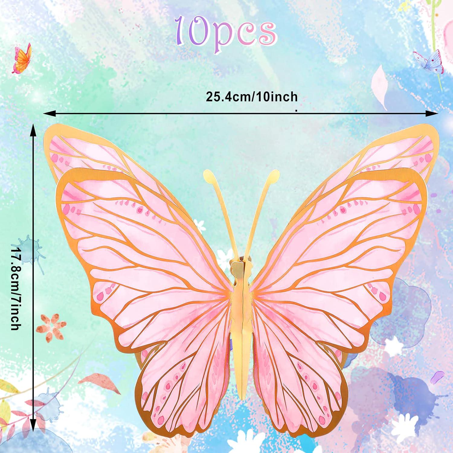10pcs Pink Glitter Butterfly Centerpieces, 3D Table Decorations (10x7 inches)