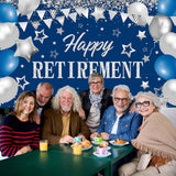 Blue Silver Retirement Party Backdrop, Large Photo Booth Sign (71" x 43.3")