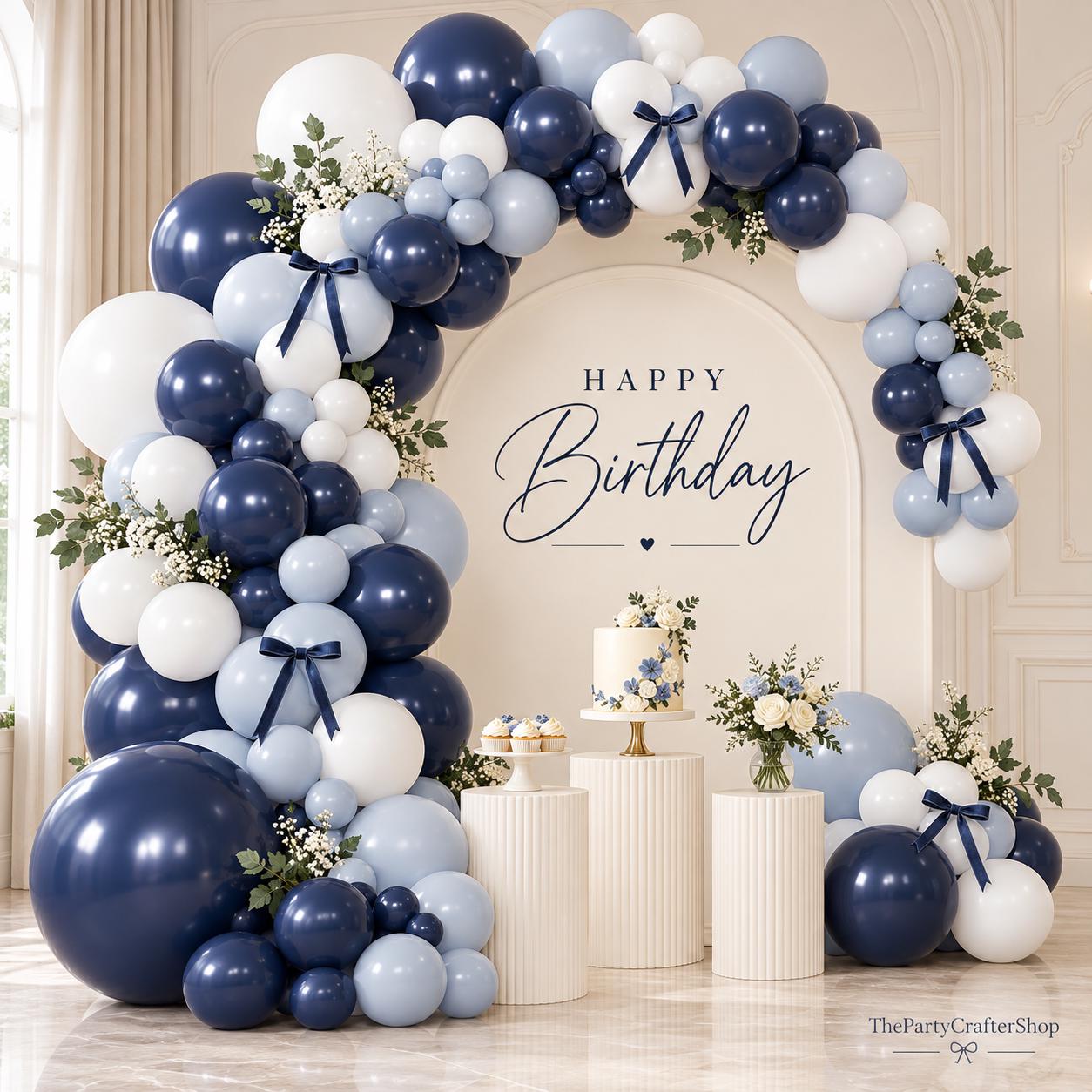 Navy White Balloon Arch Kit: Denim Blue, Bows, Baby Shower, Birthday Decor
