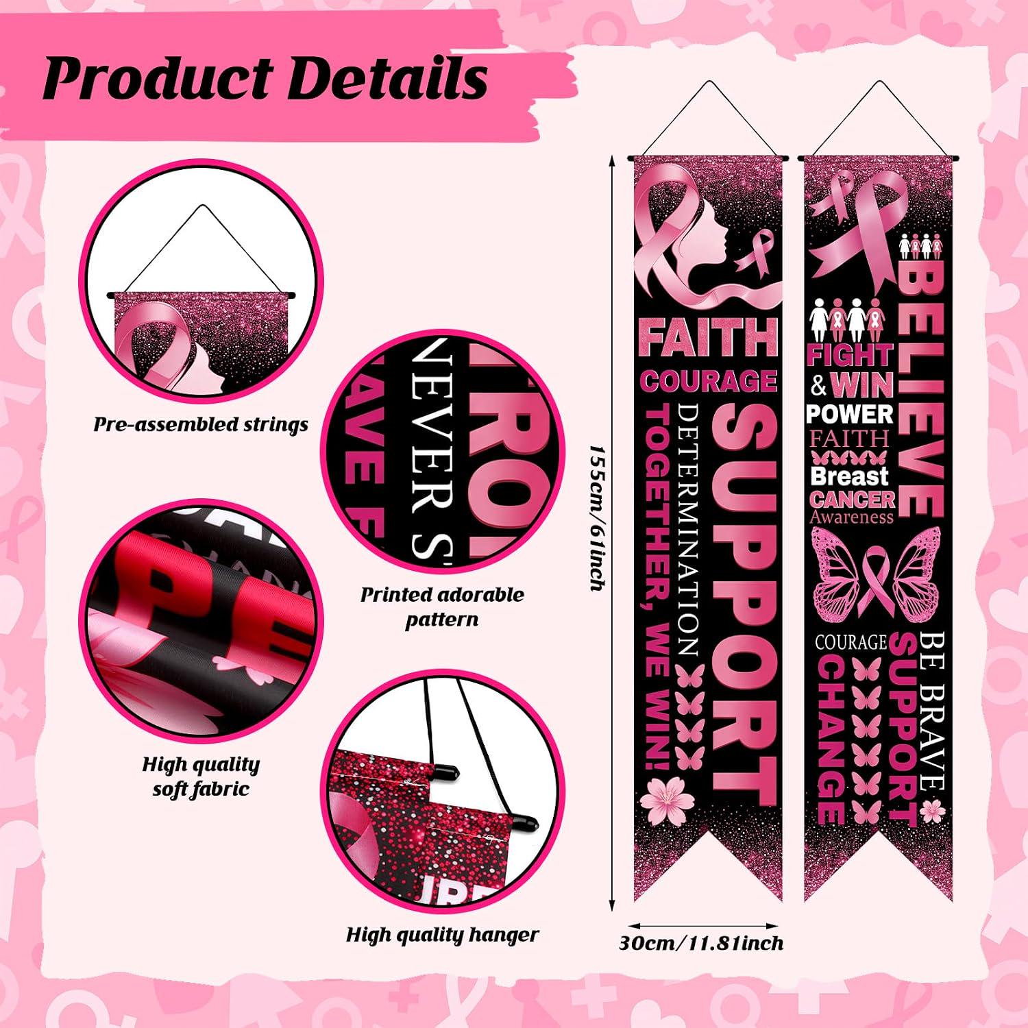 61 Inch Pink Ribbon Breast Cancer Awareness Banners, October Decor (6 Pcs)