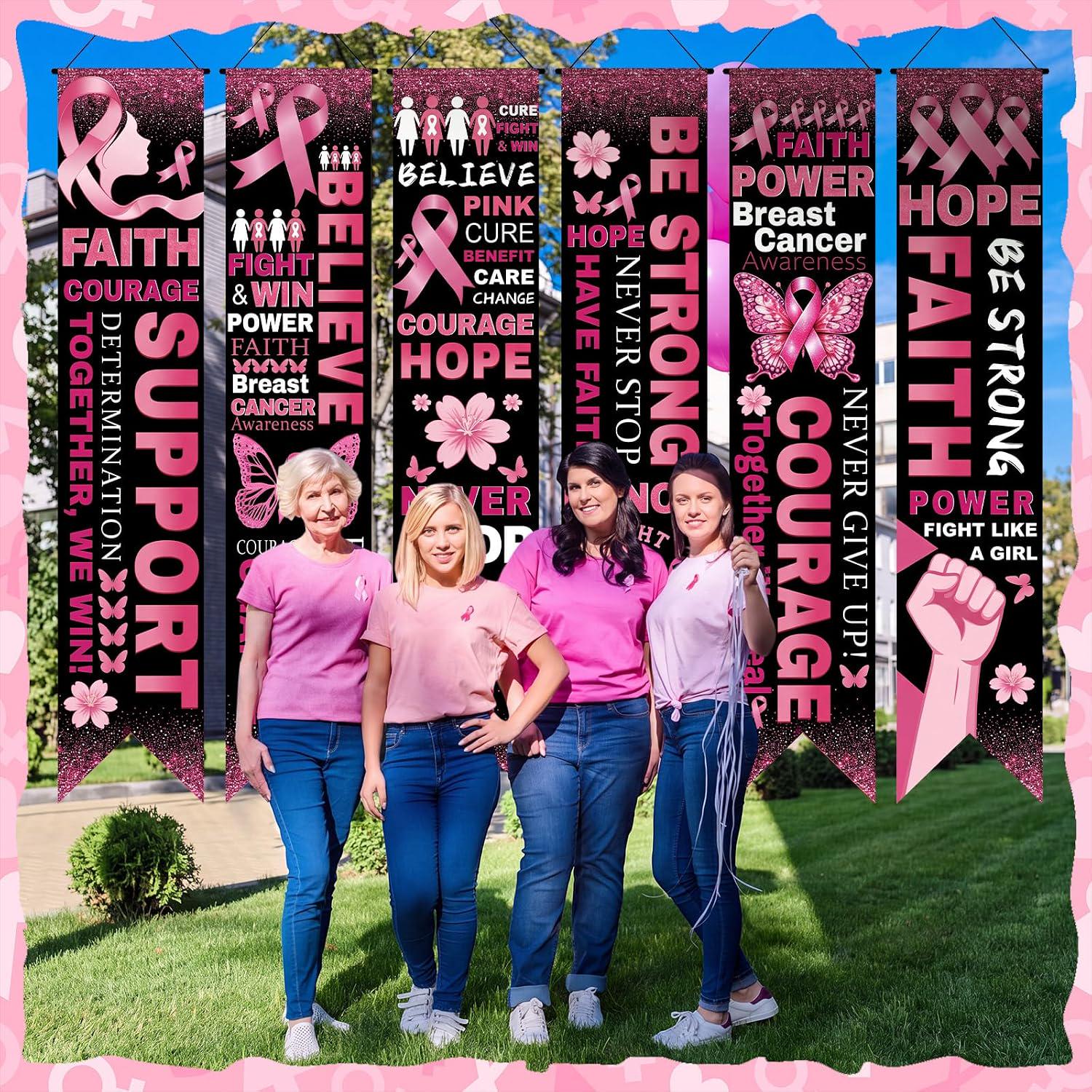 61 Inch Pink Ribbon Breast Cancer Awareness Banners, October Decor (6 Pcs)