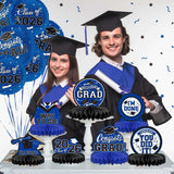 Class of 2026 Graduation Honeycomb Centerpieces, Blue Black Table Decor (9PCS)