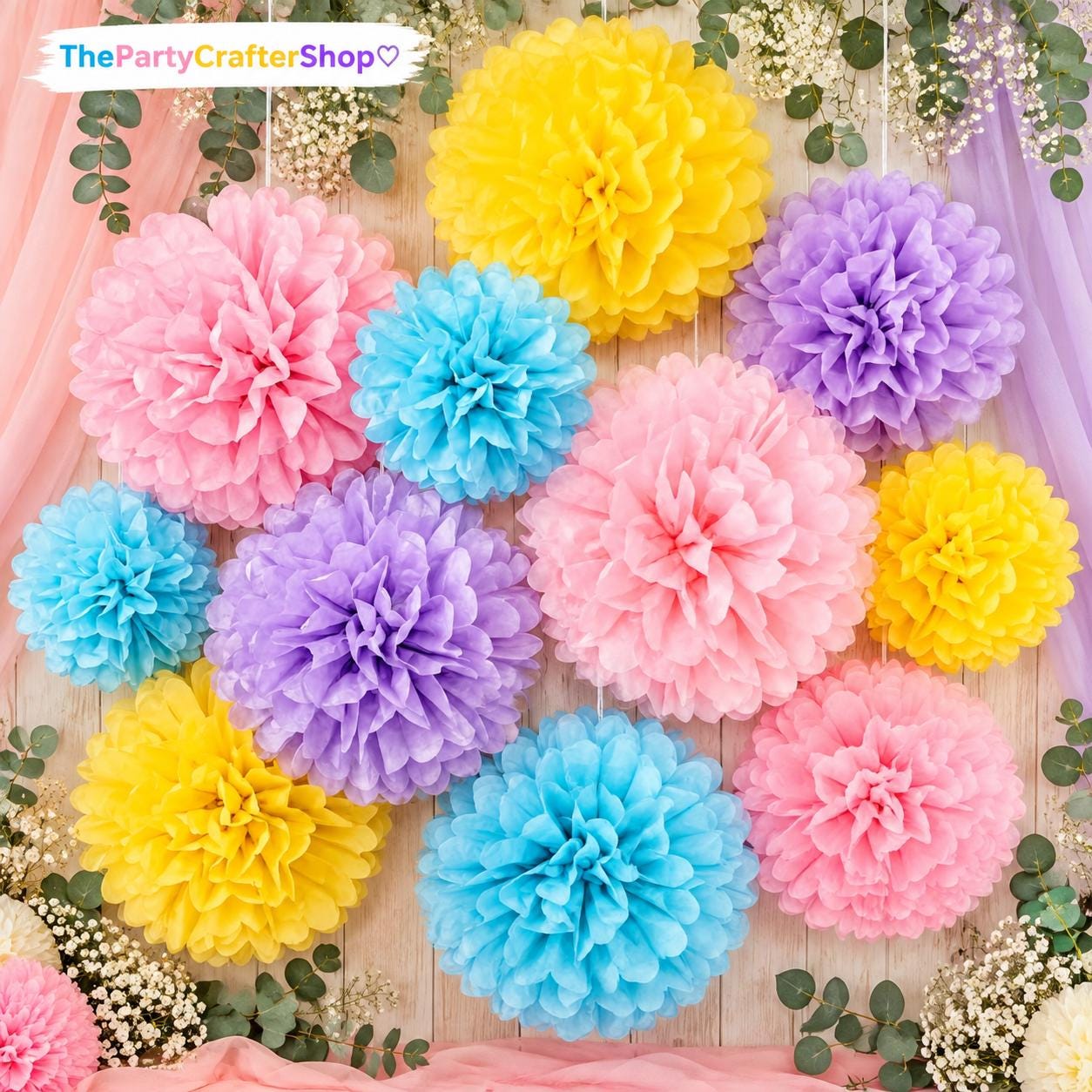 Colorful Tissue Paper Pom Poms, 10-12 Inch Paper Flowers, Party Hanging Decorations