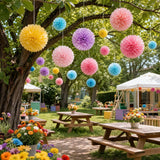 Colorful Tissue Paper Pom Poms, 10-12 Inch Paper Flowers, Party Hanging Decorations