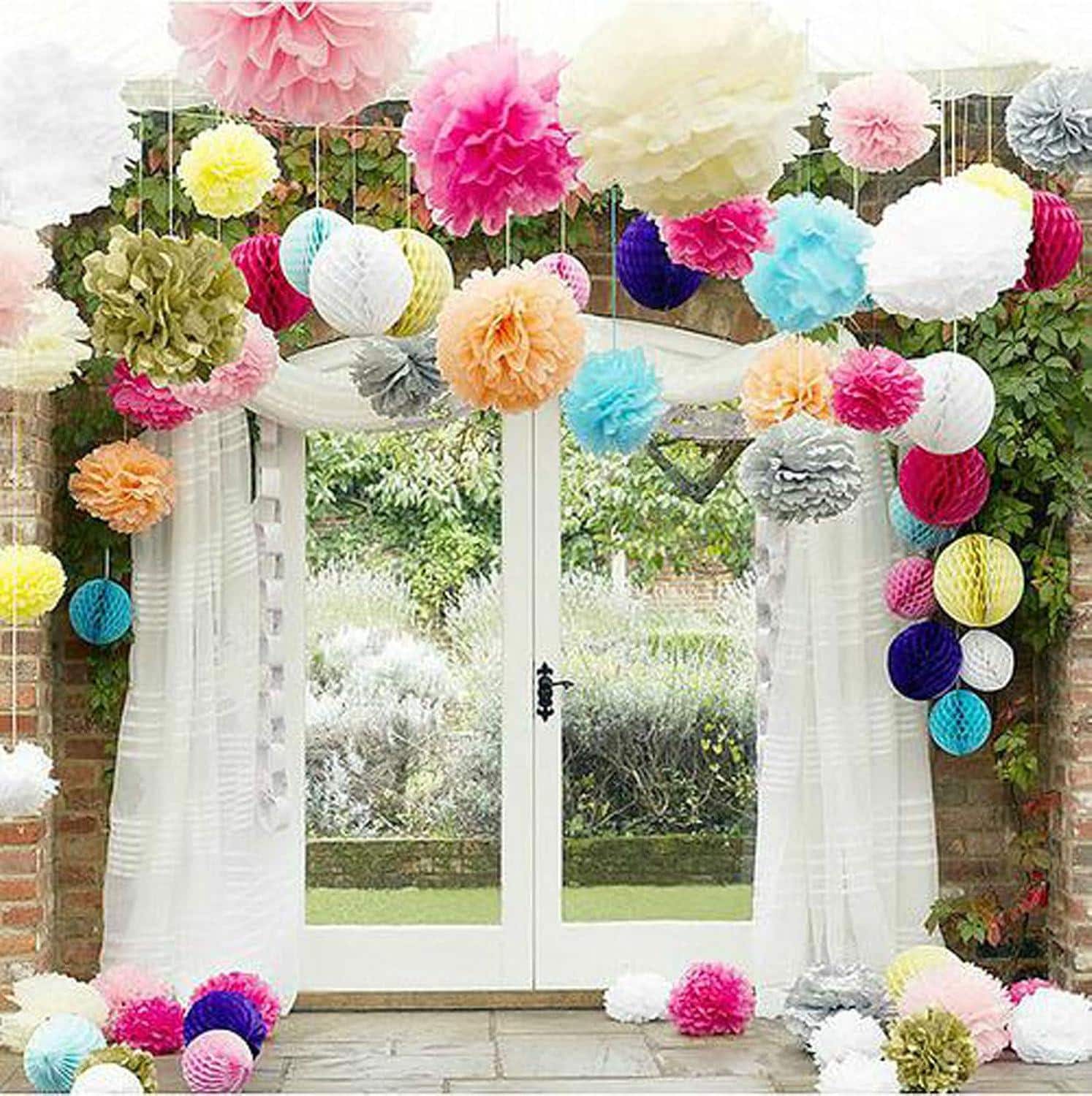 Light Pink Tissue Pom Poms, 12PCS Paper Flower Balls Hanging Decoration (10-12 Inch)