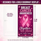 Breast Cancer Awareness Door Banner, Pink Ribbon Polyester, 71x35 Inch (October Fundraiser Decor)