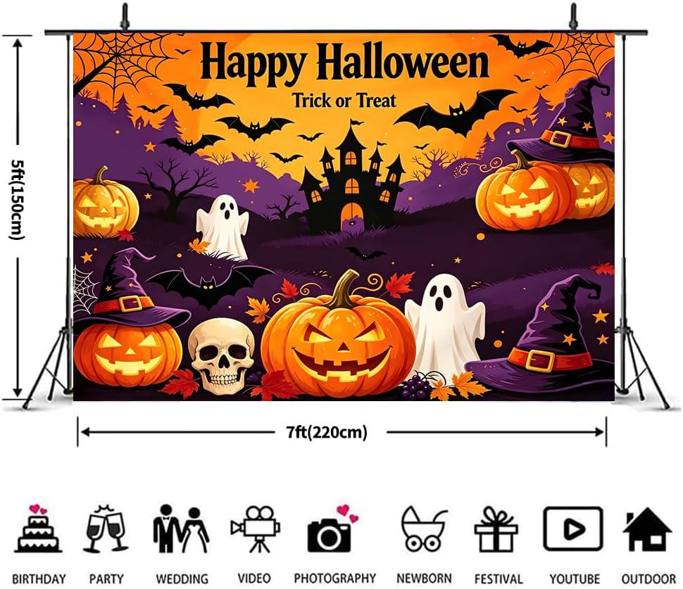 Happy Halloween Backdrop, Pumpkin Ghost Witch Haunted House Photo Banner (7x5ft)