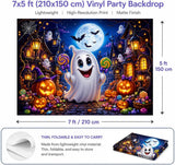 Halloween Party Backdrop, Ghost Pumpkin Candy Scene (7x5ft Vinyl)