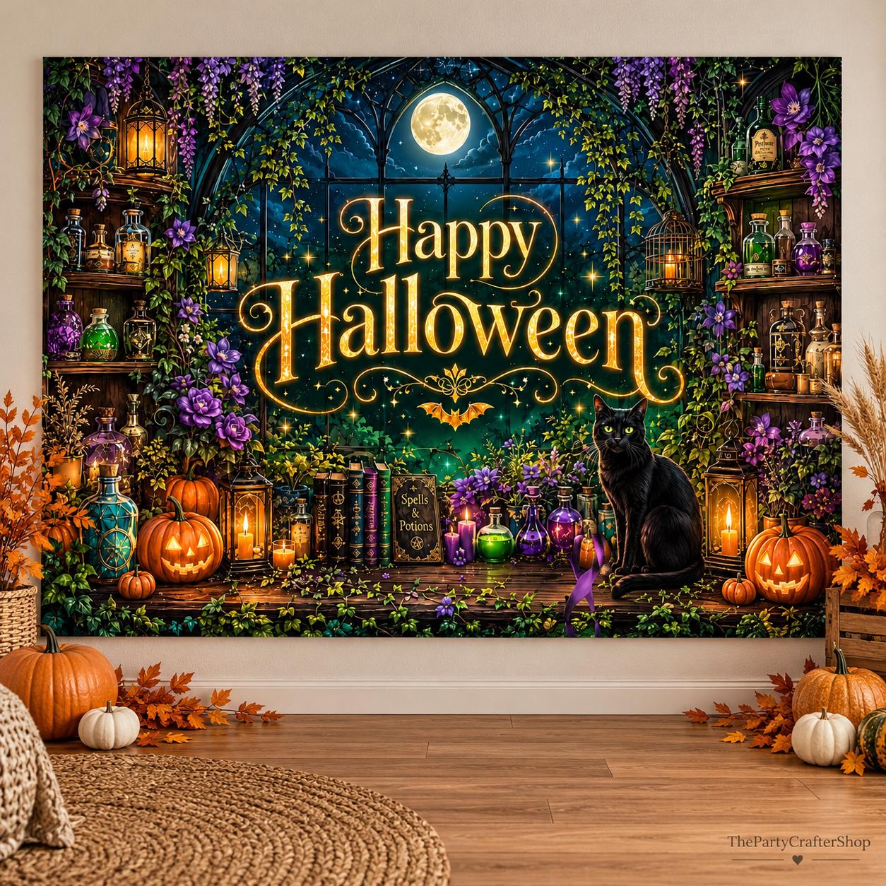 Happy Halloween Witch Backdrop, Spooky Photo Booth Decor (7x5ft)
