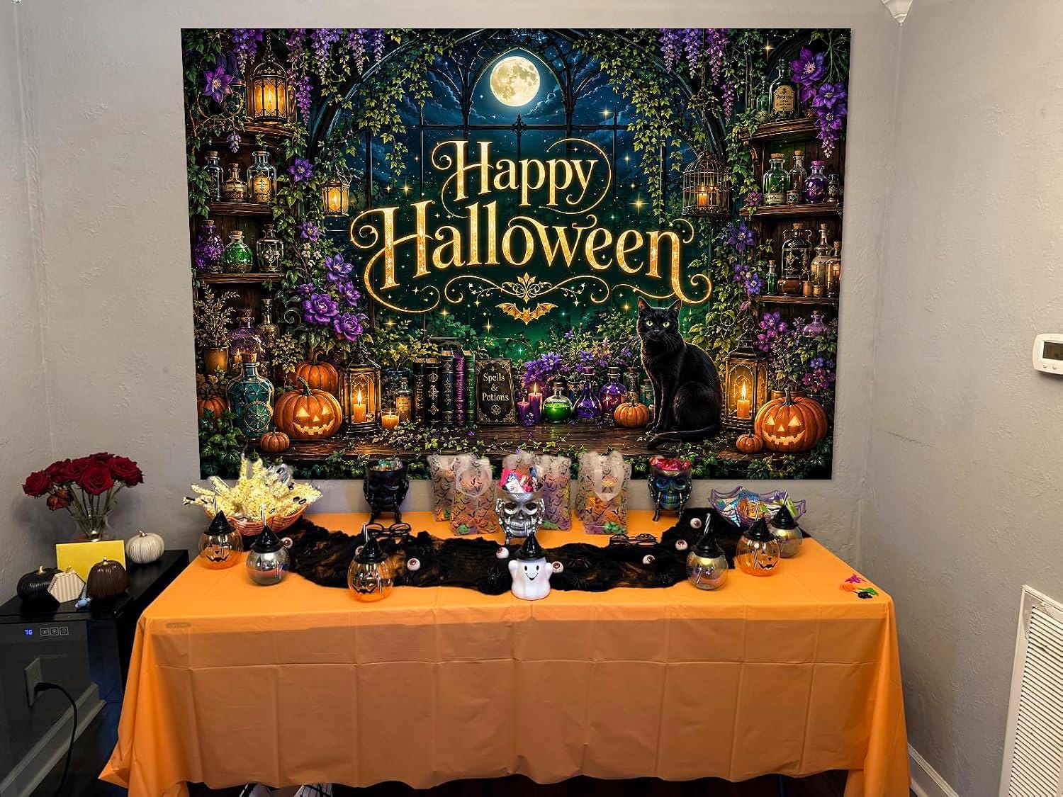 Happy Halloween Witch Backdrop, Spooky Photo Booth Decor (7x5ft)