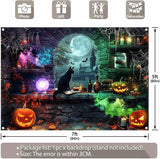 7x5ft Halloween Witch Backdrop, Magic Moon Night Pumpkin Lantern Castle Photo Booth Banner (Polyester)