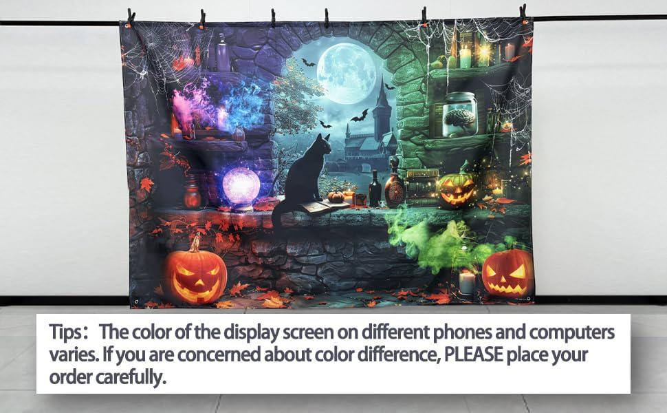 7x5ft Halloween Witch Backdrop, Magic Moon Night Pumpkin Lantern Castle Photo Booth Banner (Polyester)