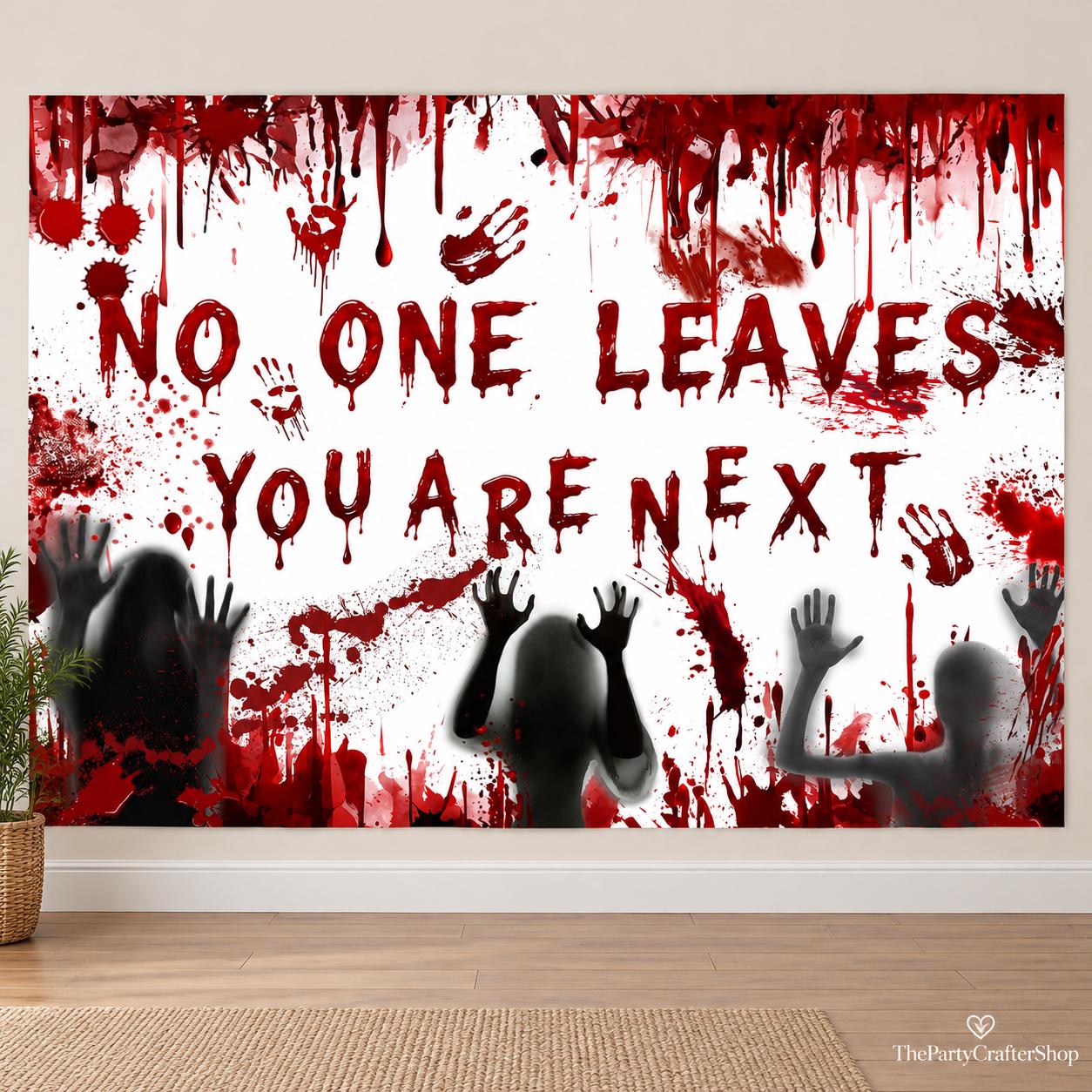 Halloween Horror Backdrop, Bloody Handprint Banner, Polyester Party Decor (7x5 FT)