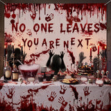Halloween Horror Backdrop, Bloody Handprint Banner, Polyester Party Decor (7x5 FT)