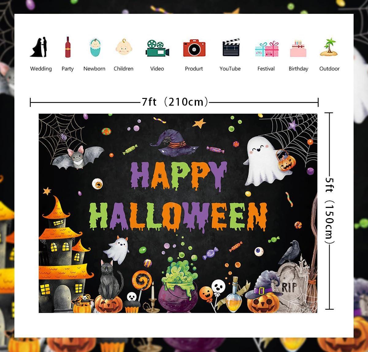 7x5ft Happy Halloween Backdrop, Spooky Ghost Photography Background (Vinyl)