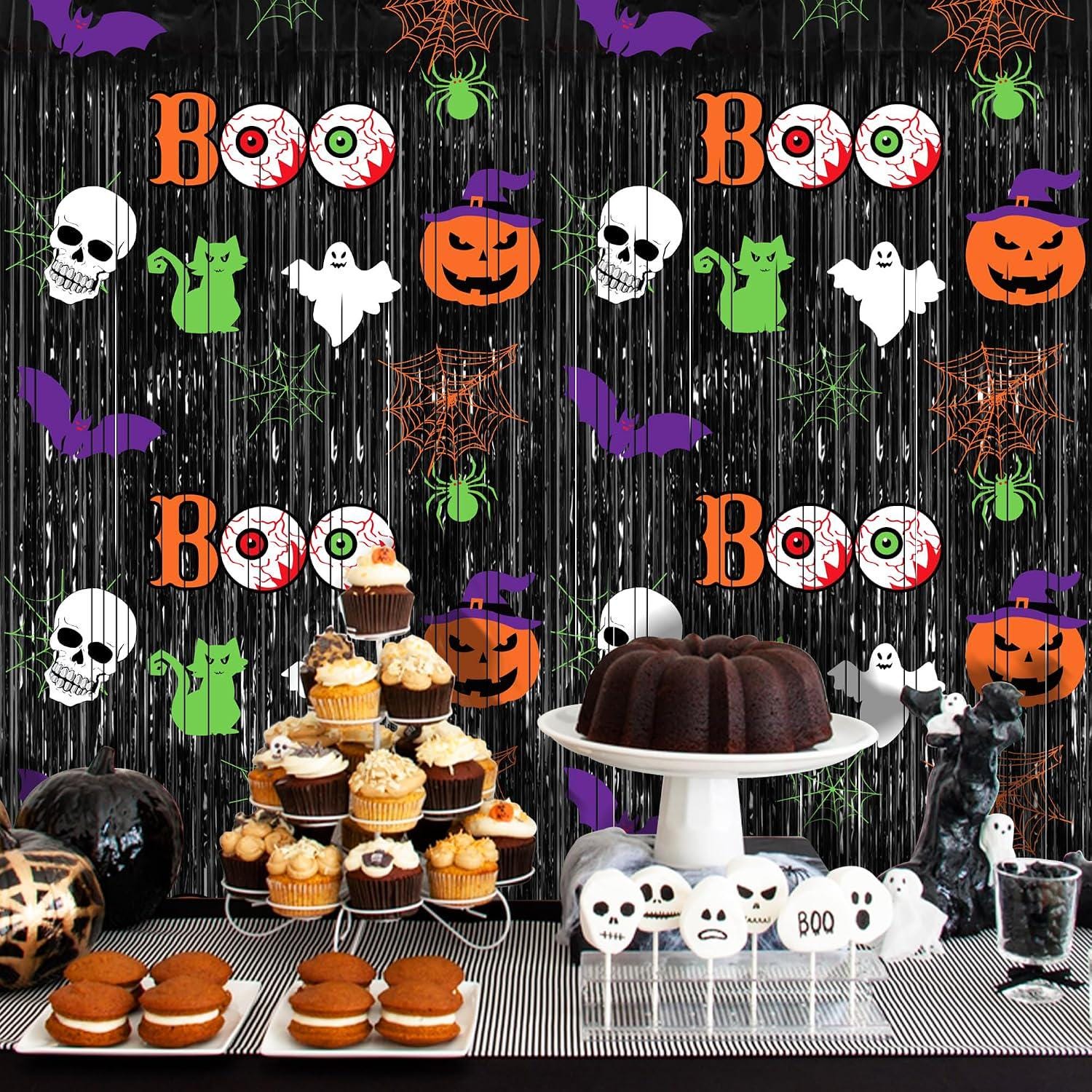 2-Pack Halloween Foil Fringe Curtains, Spooky Party Backdrop (3.3 x 6.6 FT)