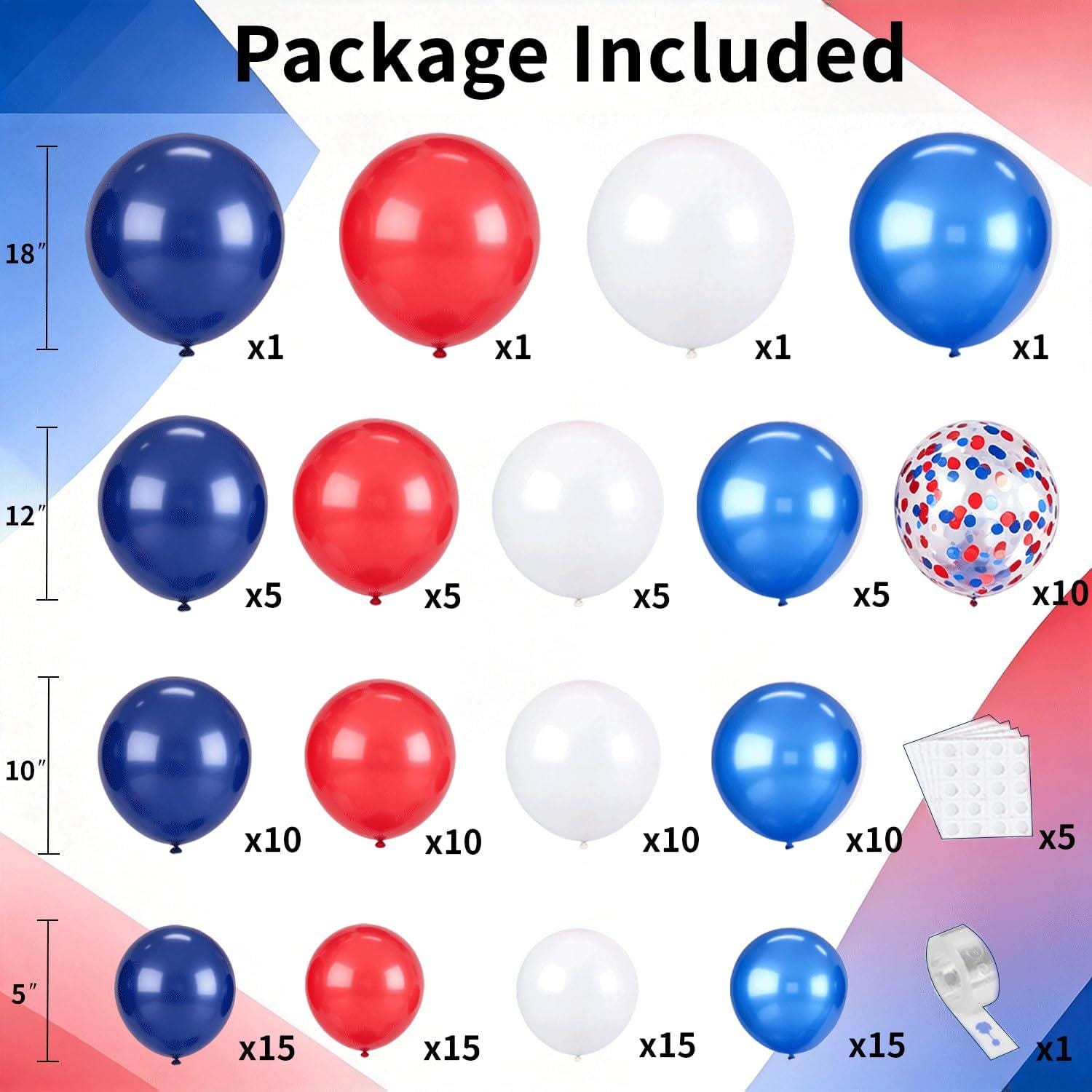 Red, White, Blue Balloon Arch Kit: Navy Pearl, Dark Blue Latex Balloons (134 Piece)