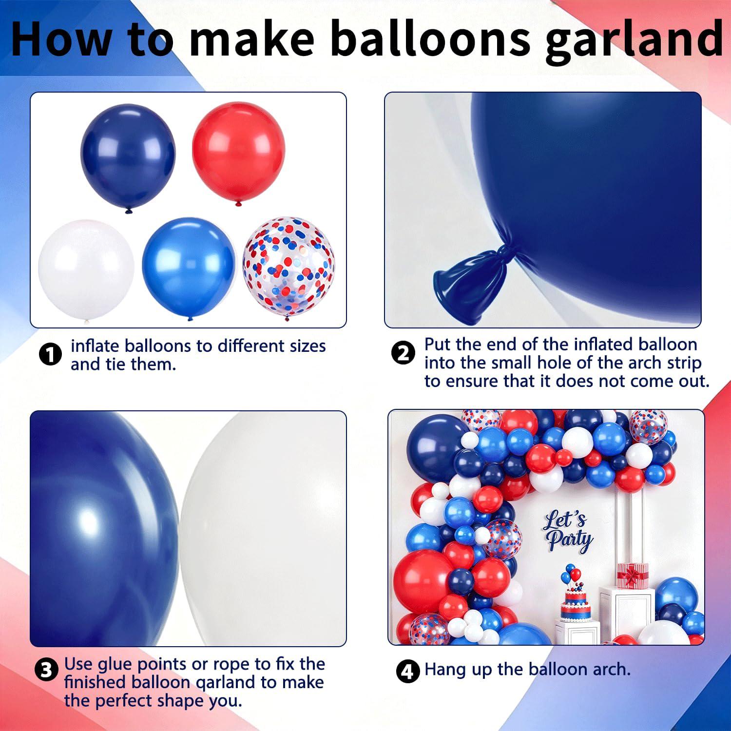 Red, White, Blue Balloon Arch Kit: Navy Pearl, Dark Blue Latex Balloons (134 Piece)