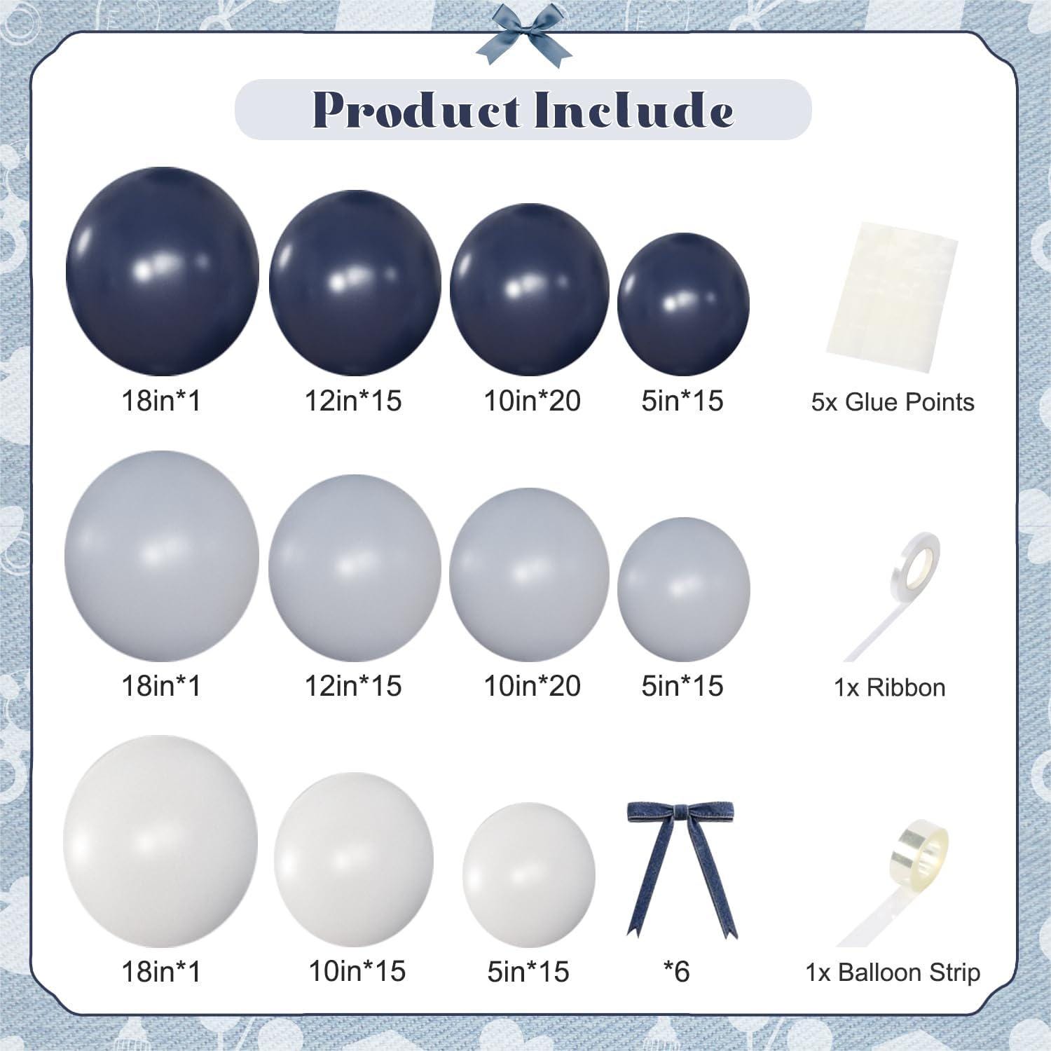 Navy White Balloon Arch Kit: Denim Blue, Bows, Baby Shower, Birthday Decor