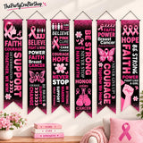 61 Inch Pink Ribbon Breast Cancer Awareness Banners, October Decor (6 Pcs)