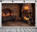 Spooky Witch Cottage Backdrop, Halloween Magic Room, Fireplace Potion Books (7x5ft)