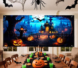 7x16ft Halloween Garage Door Banner, Spooky Moonlit Night Backdrop (Outdoor Decor)