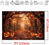 7x5ft Halloween Forest Backdrop, Spooky Street Scene, Jack O Lanterns, Bats, Tombstones (Polyester Fabric)