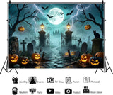 Spooky Halloween Graveyard Backdrop, Full Moon Pumpkin Party Decor (10x8ft)