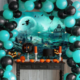8x6ft Halloween Backdrop, Spooky Castle Pumpkin Witch Bat Polyester Photo Background (96x72 inches)