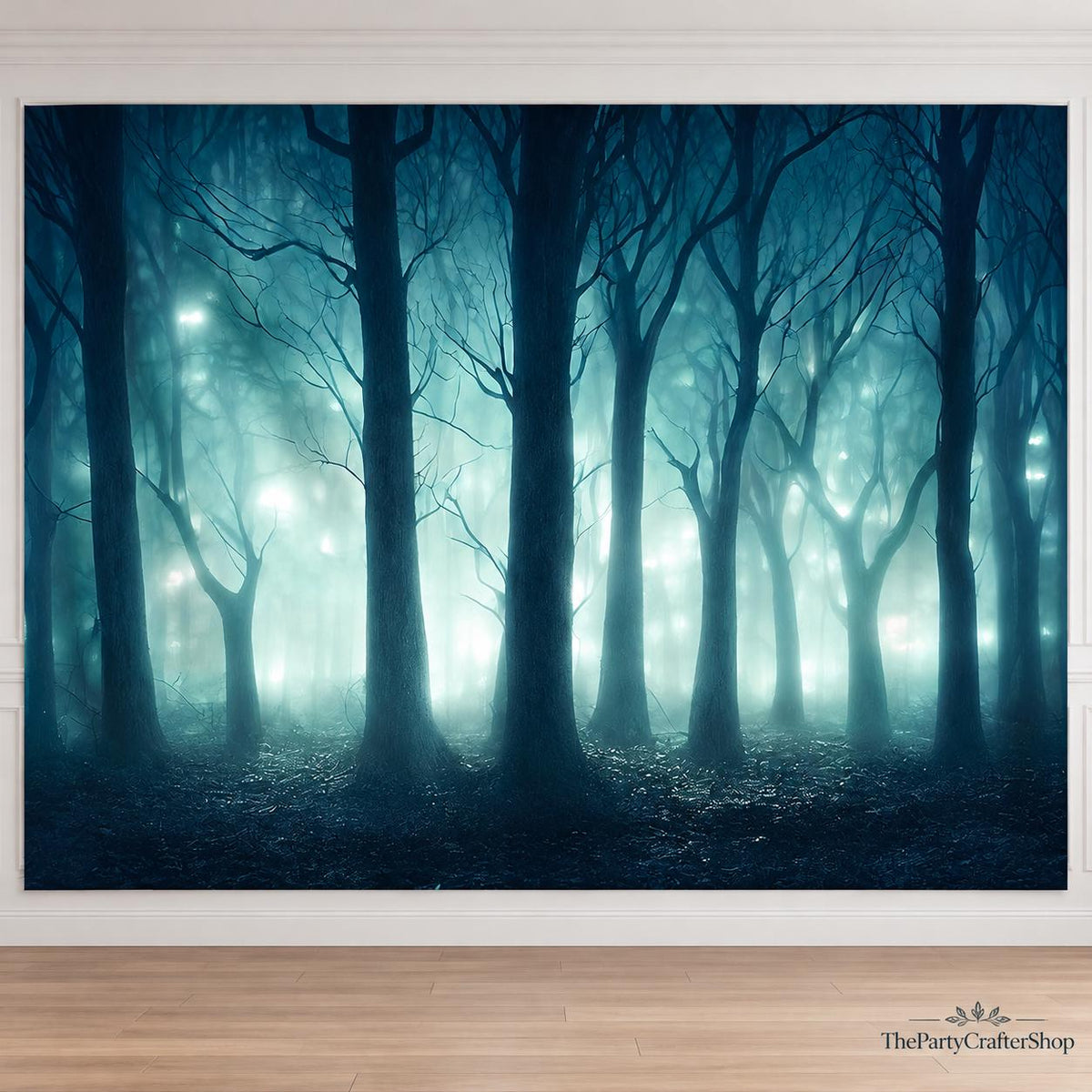 Misty Dark Forest Backdrop, Spooky Night Woods Photography Background (7x5 ft Vinyl)