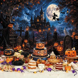 10x8ft Halloween Backdrop, Gothic Castle, Witch, Pumpkins, Ghosts (Vinyl)
