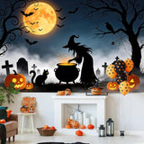10x8ft Halloween Witch Backdrop, Horror Pumpkin Cemetery Photo Background (Vinyl)