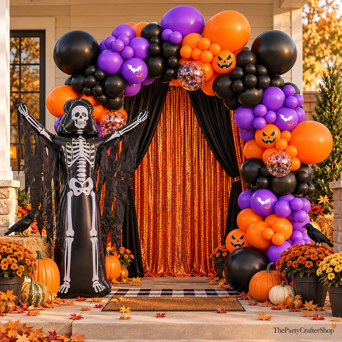 119-Piece Halloween Balloon Arch Kit, Skeleton Foil, Jack O Lantern, Bat Prints (4.9 ft)
