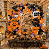 126-Piece Halloween Balloon Arch Kit, Orange Black Purple Spider Web Party Decor