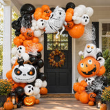 139-Piece Halloween Balloon Arch Kit, Mummy Skull Pumpkin Ghost Foil Balloons, Black Orange White Garland for Porch Party Decor