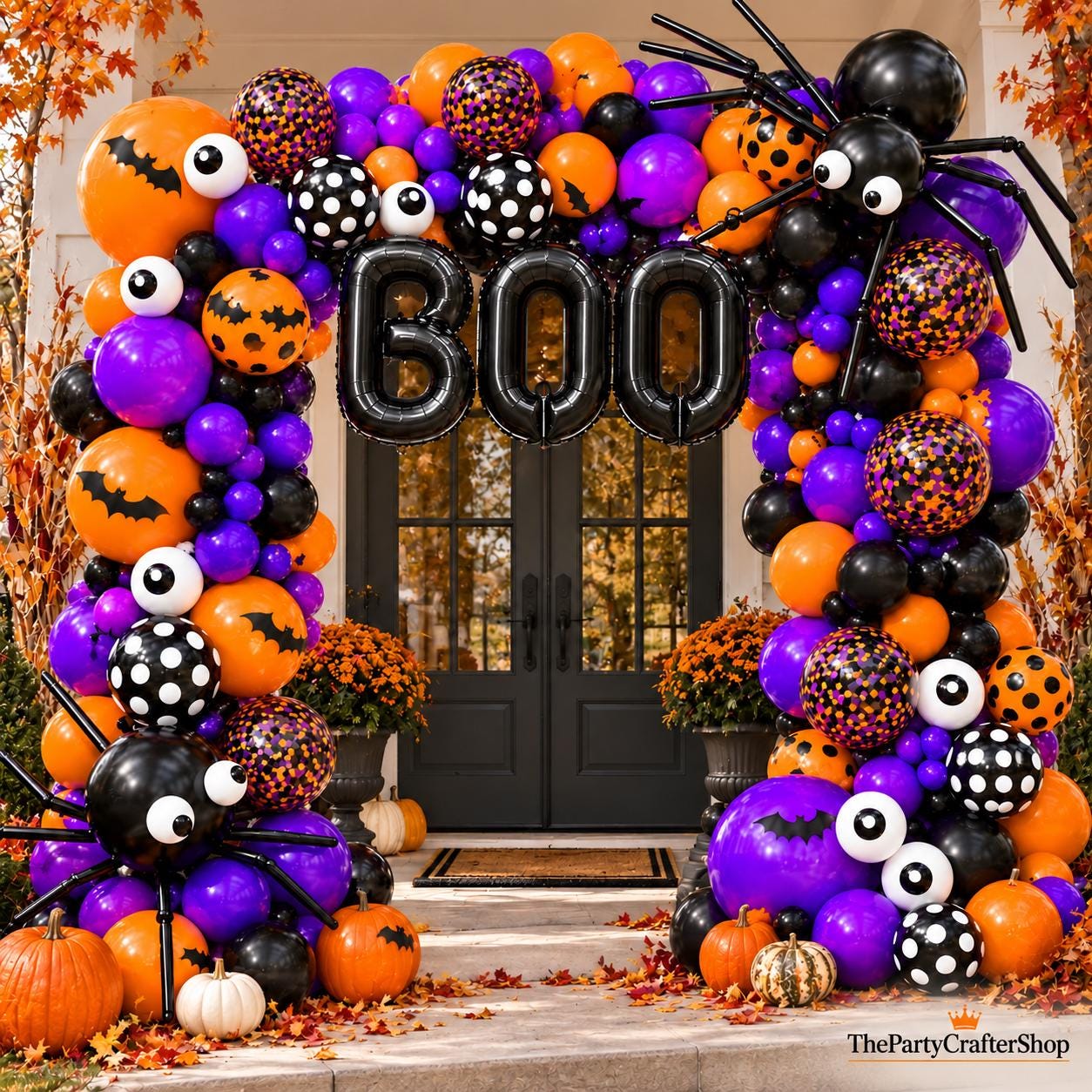 202-Piece Halloween Balloon Arch Kit, Black Orange Purple, 3D Bats, Eyeballs (All-in-One)