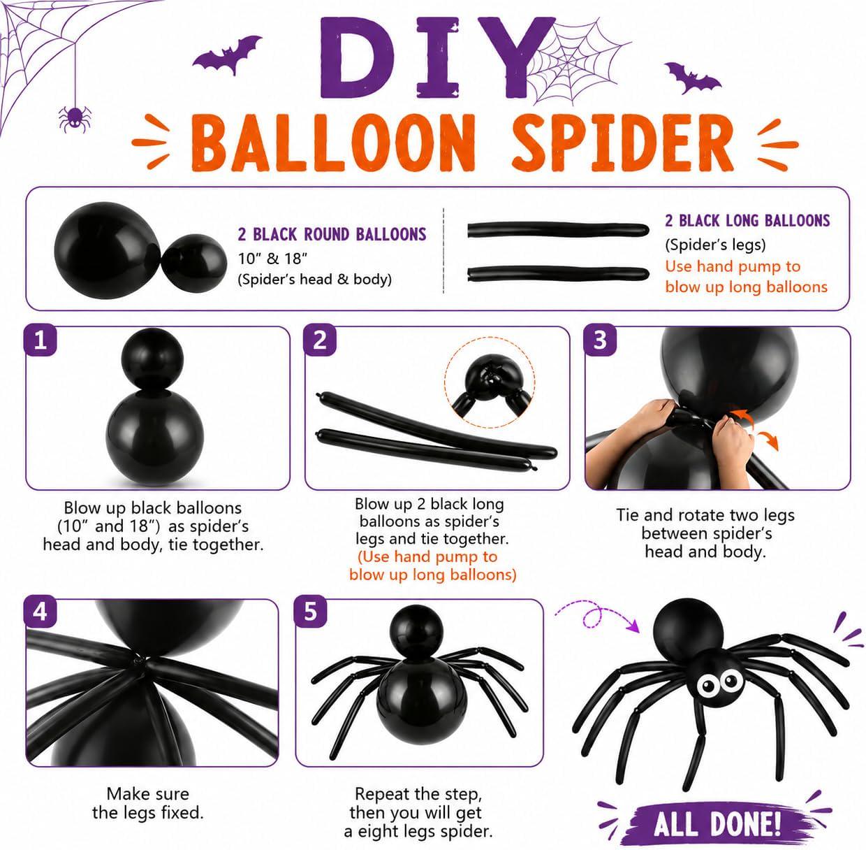 202-Piece Halloween Balloon Arch Kit, Black Orange Purple, 3D Bats, Eyeballs (All-in-One)
