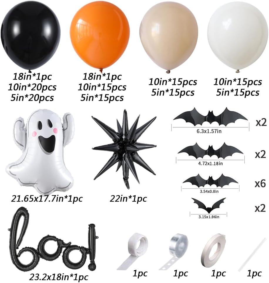 151-Piece Halloween Little BOO Balloon Garland Arch Kit, Black Burnt Orange, Ghost BOO Foil