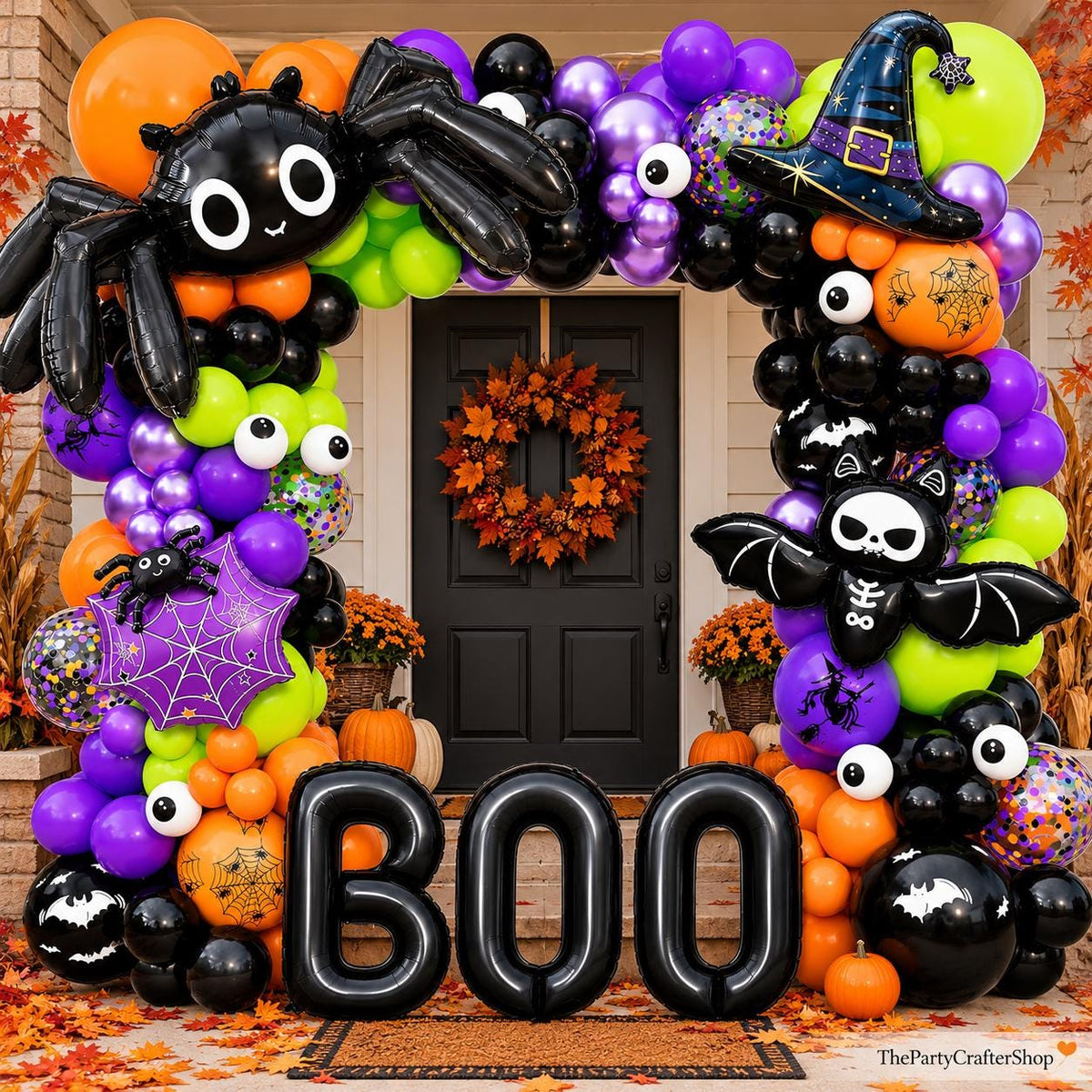 Halloween Balloon Arch Kit, Spider Bat Witch Hat BOO Foil Balloons (147 Piece)
