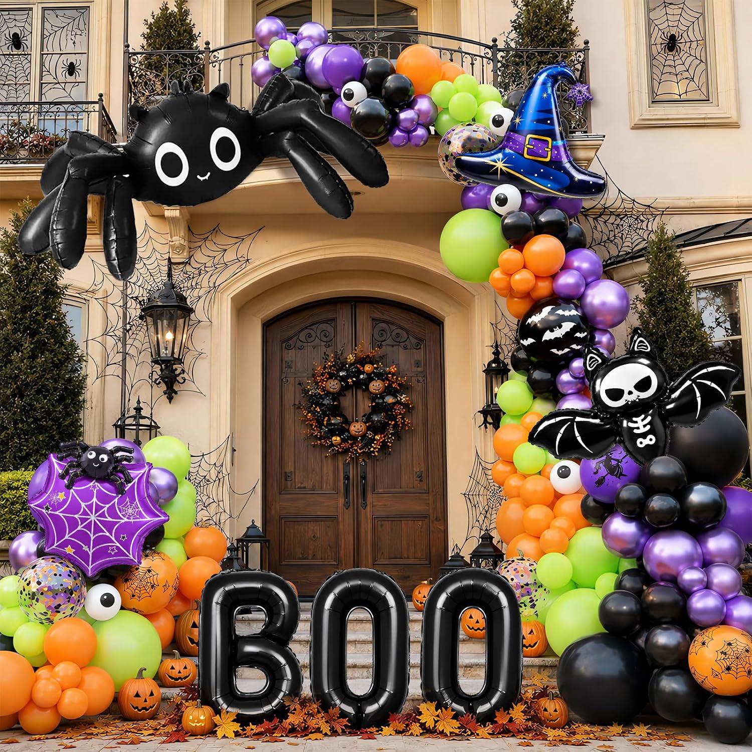 Halloween Balloon Arch Kit, Spider Bat Witch Hat BOO Foil Balloons (147 Piece)