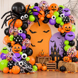 127-Piece Halloween Balloon Arch Kit, Purple Black Orange Green Confetti, Spider Web Bats (DIY Party Decor)