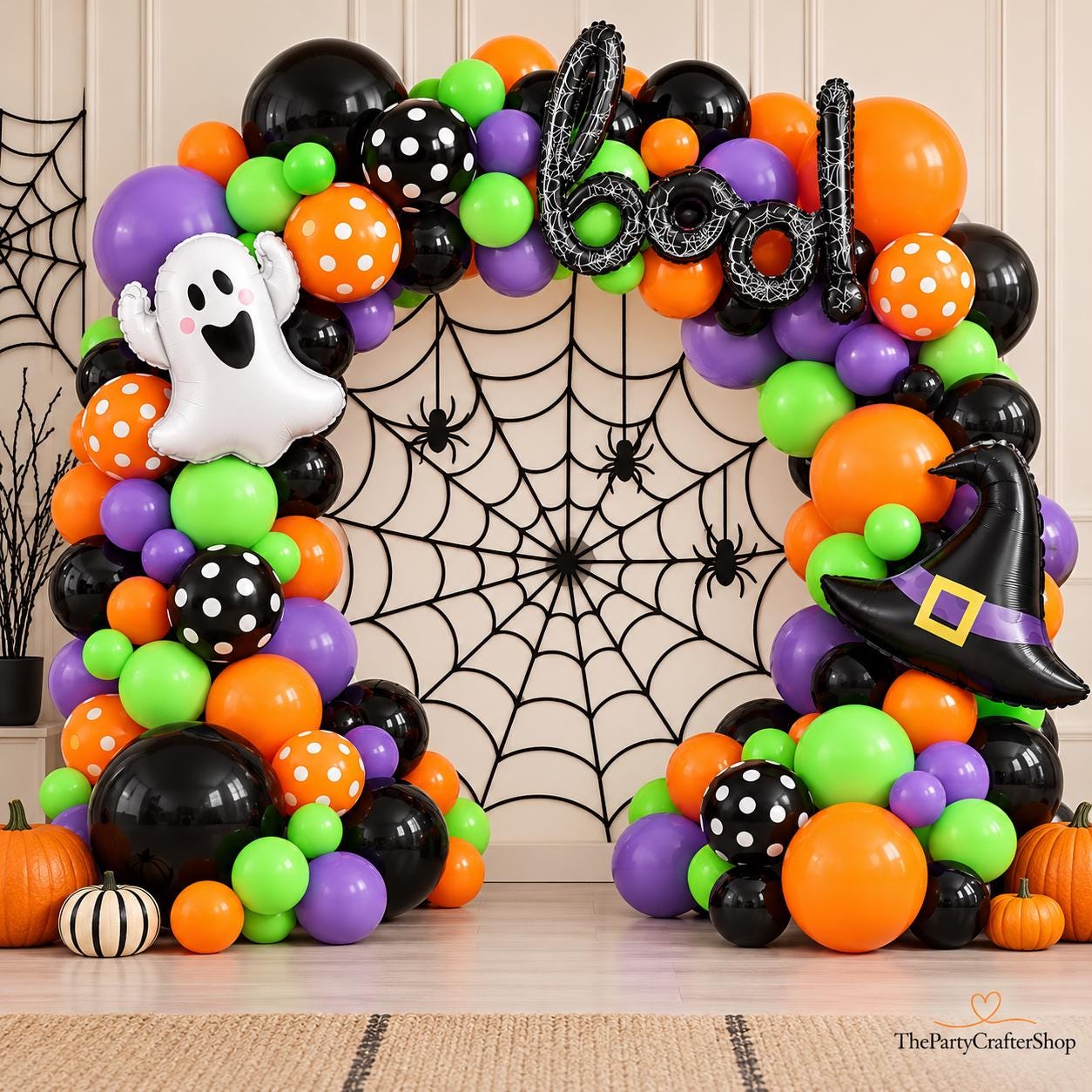 Halloween Balloon Arch Kit, Pumpkin Ghost BOO Foil Balloons, Spooky Party Decor